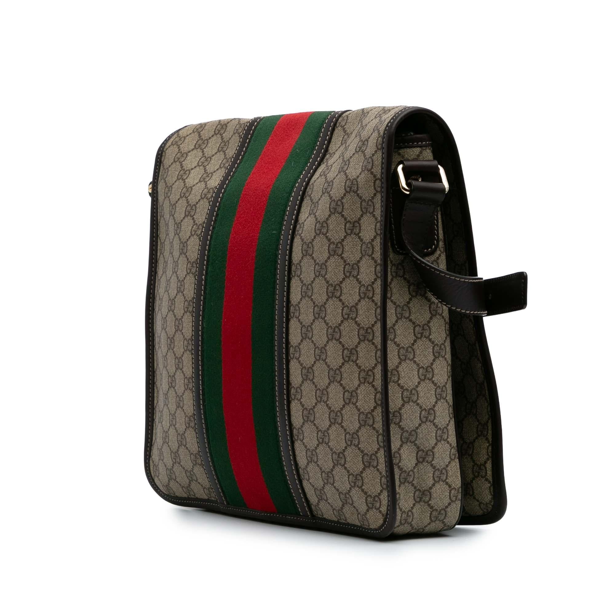 Gucci Large GG Supreme Web Flap Messenger Bag