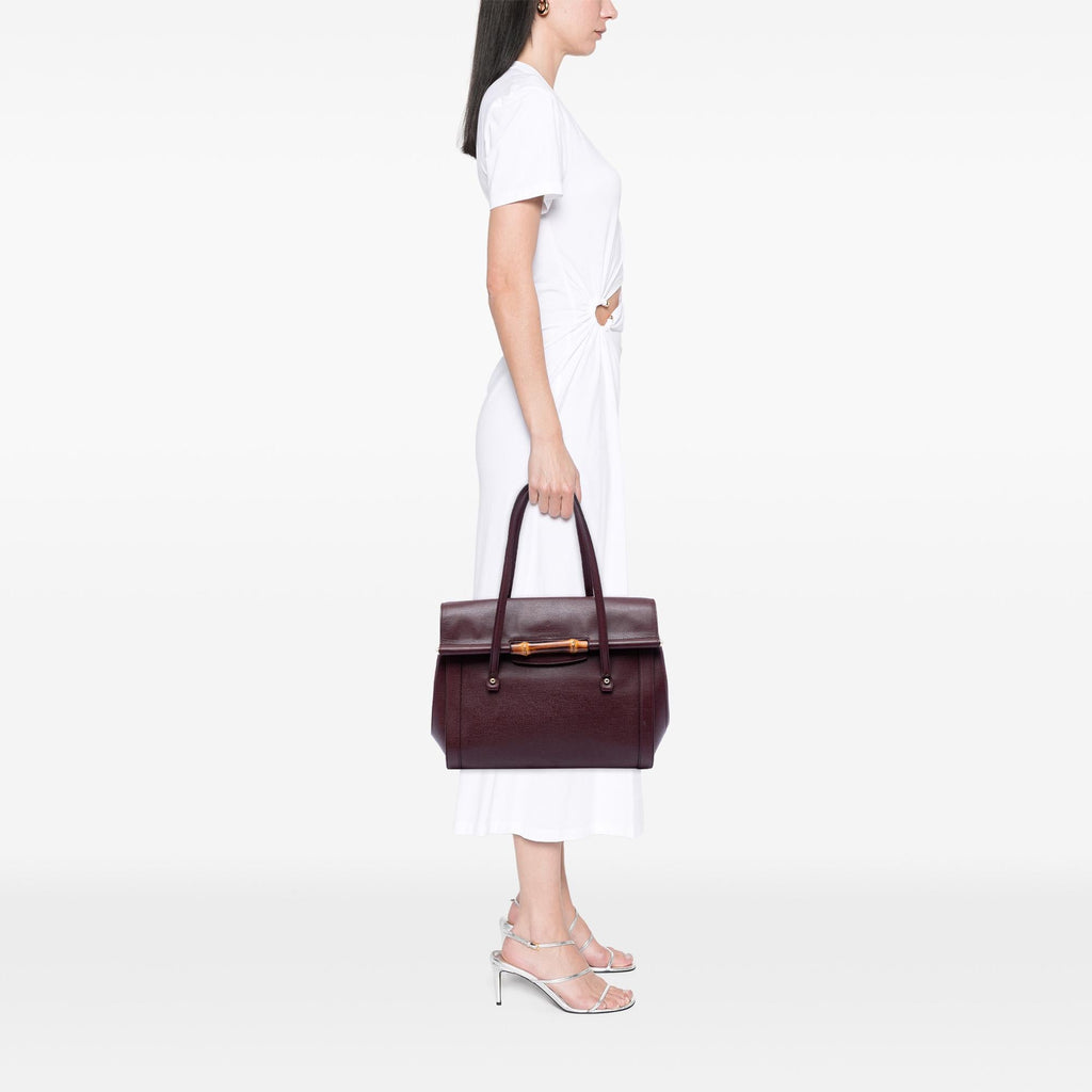 Gucci Large Leather Bamboo Bullet Tote