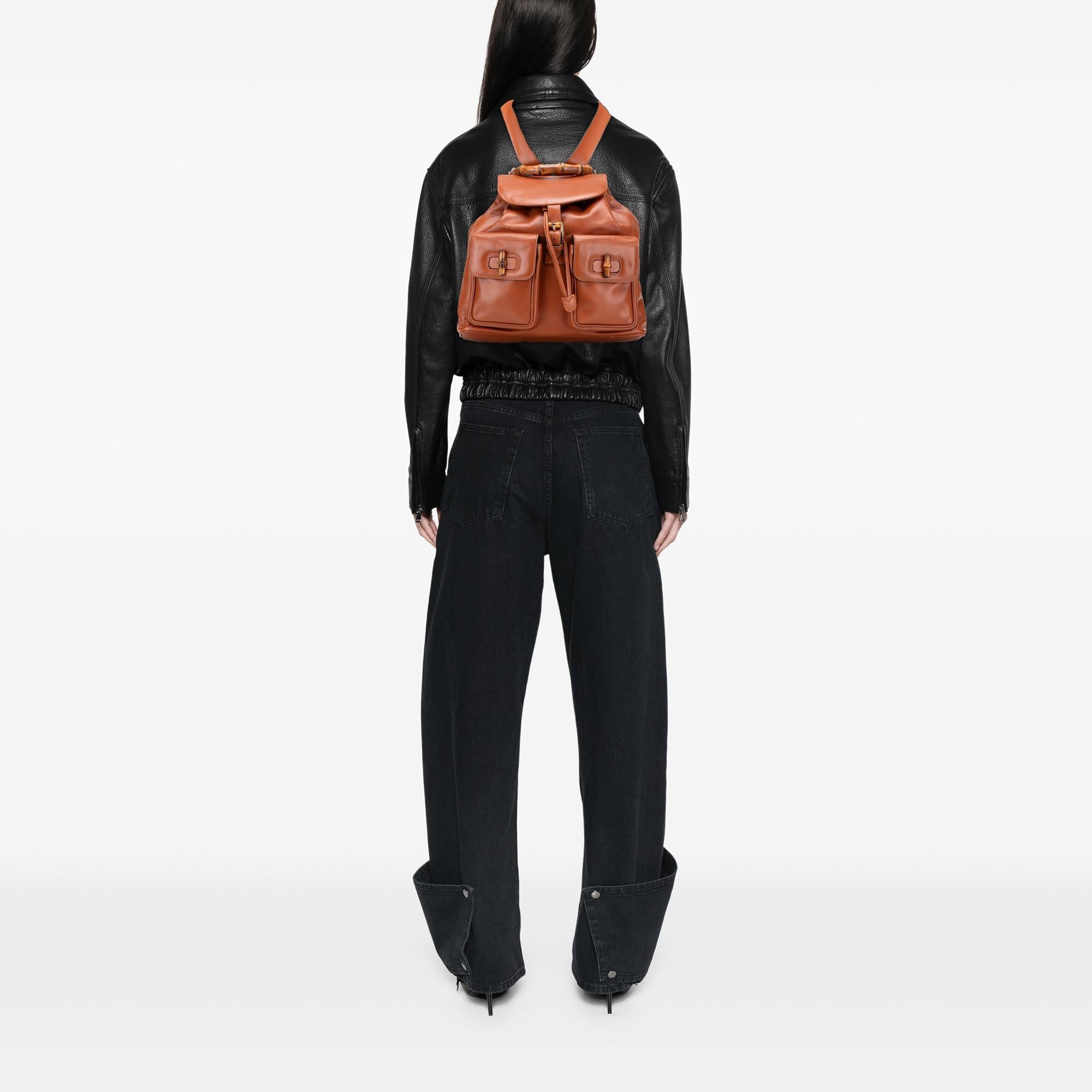 Gucci Leather Bamboo Drawstring Backpack