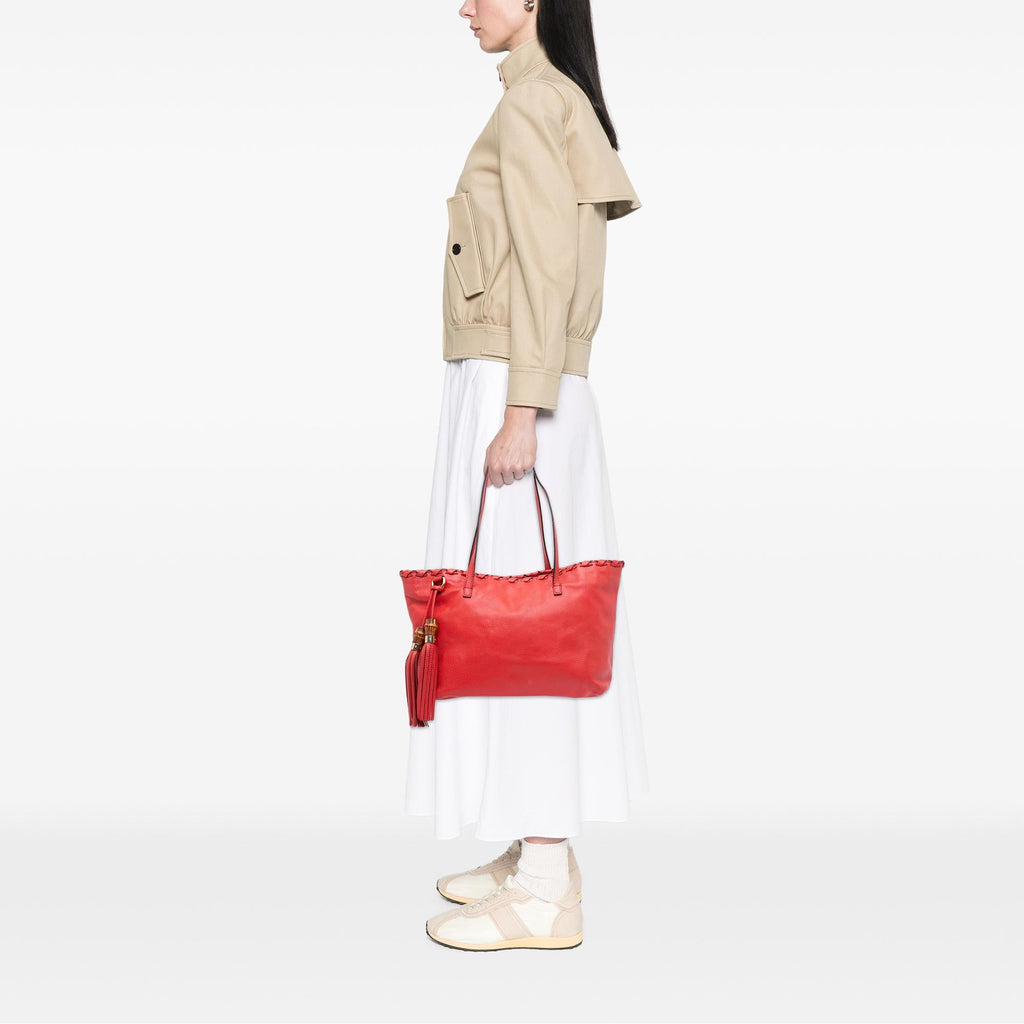 Gucci Leather Bamboo Tassel Tote