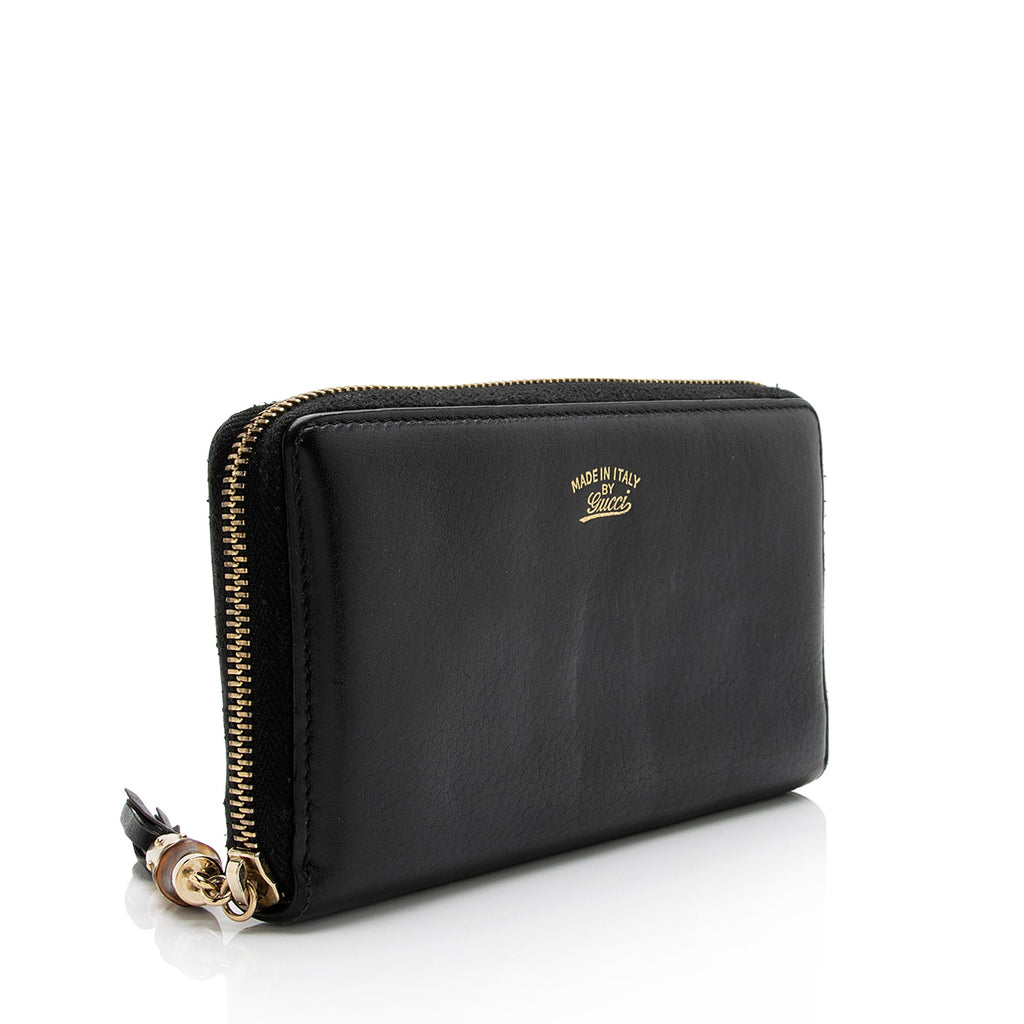 Gucci Leather Bamboo Tassel Zip Around Wallet (SHF-23545)