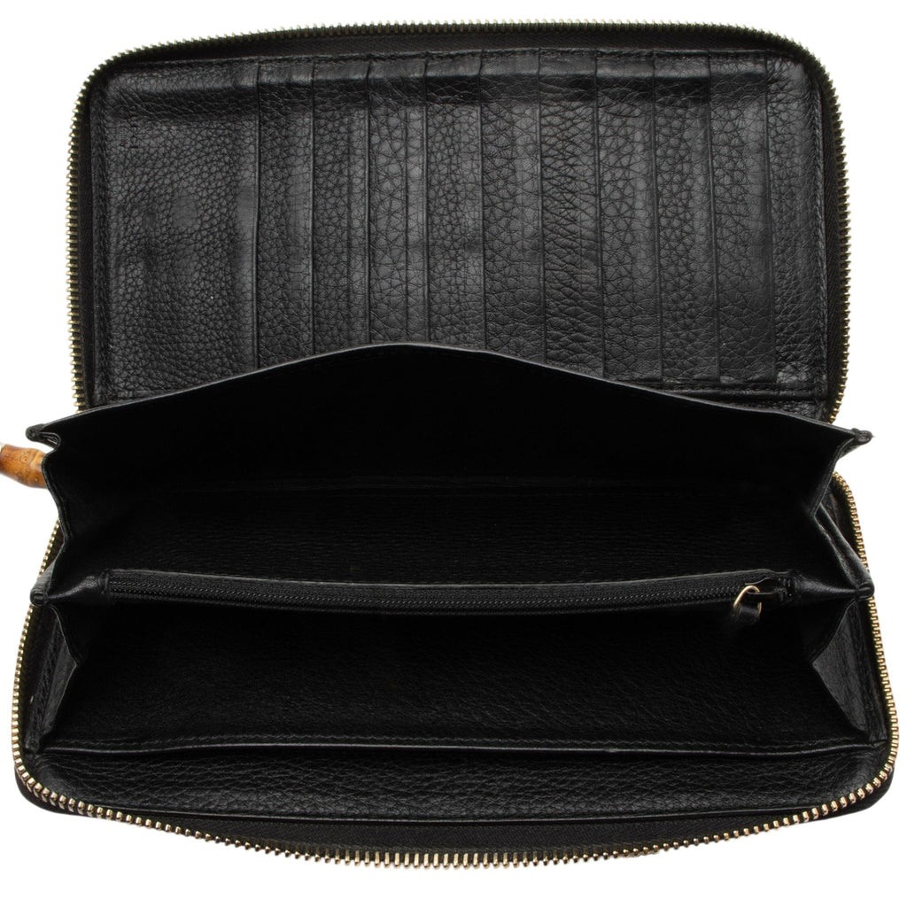 Gucci Leather Bamboo Zip Around Travel Wallet