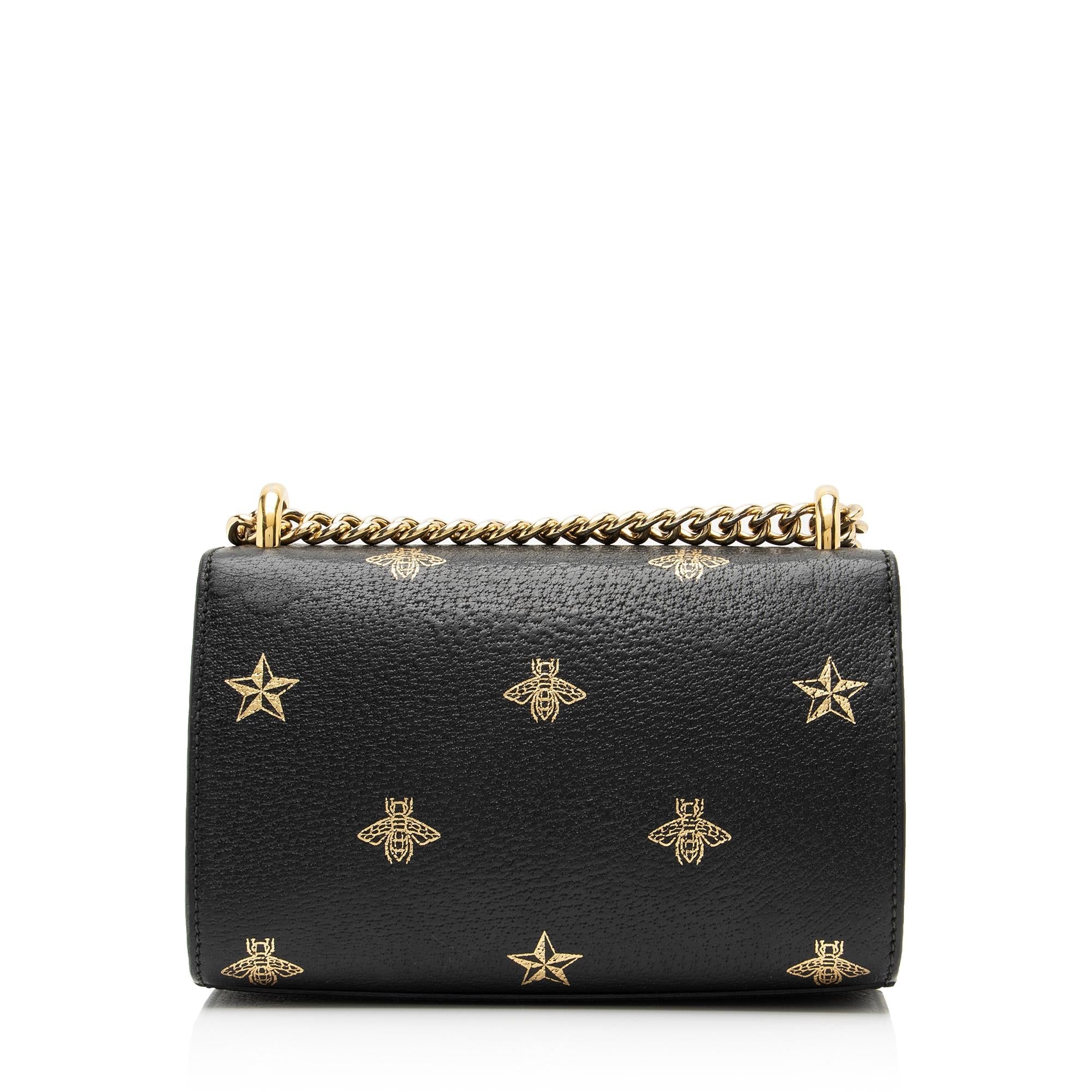 Gucci Leather Bee & Star Padlock Mini Shoulder Bag (SHF-23887)