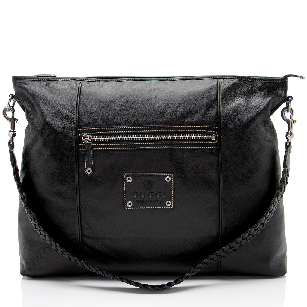 Gucci Leather Braided Large Shoulder Bag