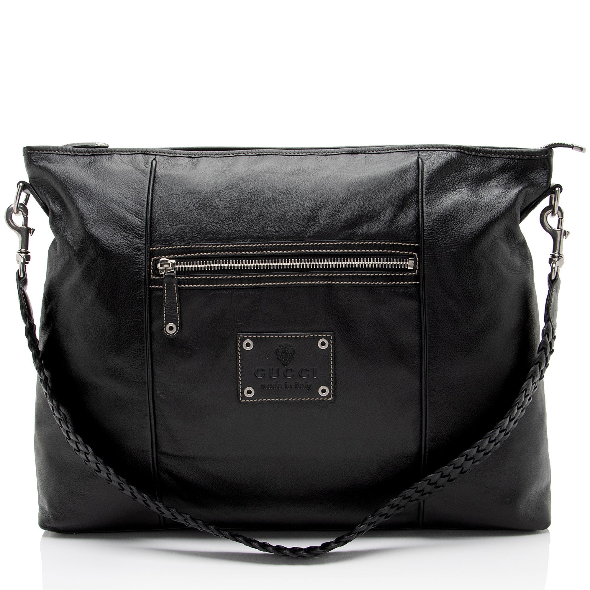Gucci Leather Braided Large Shoulder Bag