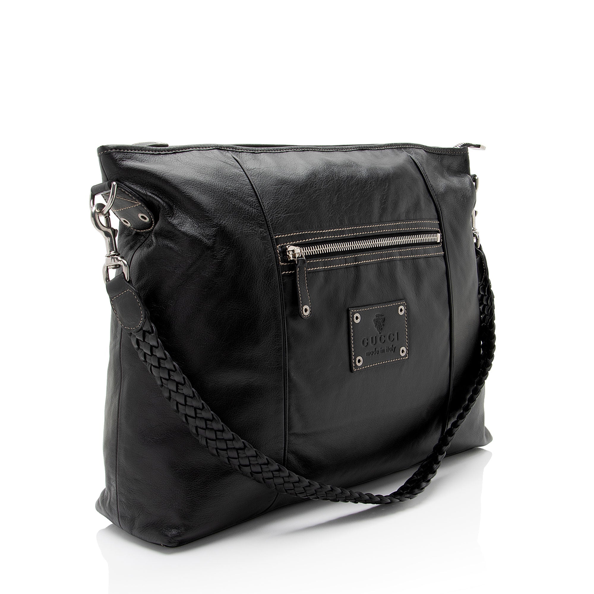 Gucci Leather Braided Large Shoulder Bag