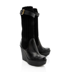 Gucci Leather Buckle Sock Wedge Boots - Size 6 / 36 (SHF-18840)