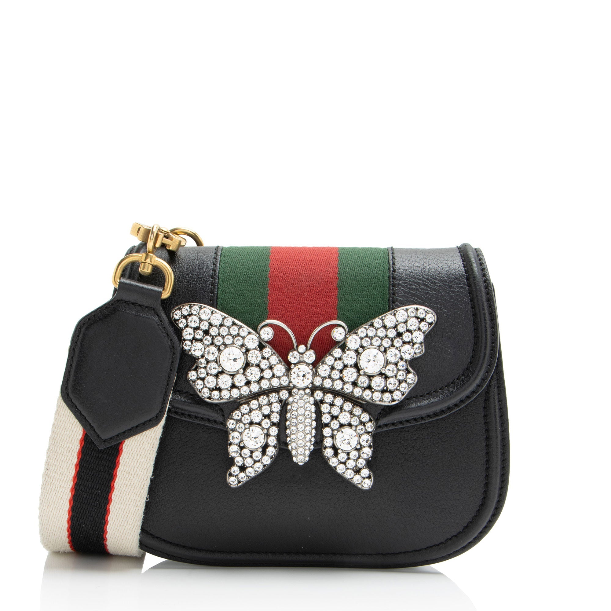 Gucci Leather Crystal Butterfly Linea Totem Small Crossbody