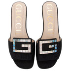 Gucci Leather Crystal G Madelyn Slide Sandals - Size 7.5 / 37.5 (SHF-PZAHJH)
