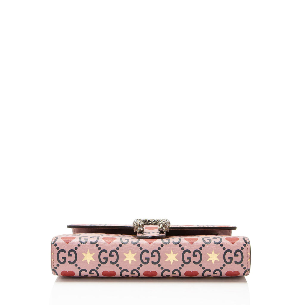 Gucci Leather Crystal Valentines Dionysus Chain Wallet
