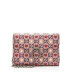 Gucci Leather Crystal Valentines Dionysus Chain Wallet