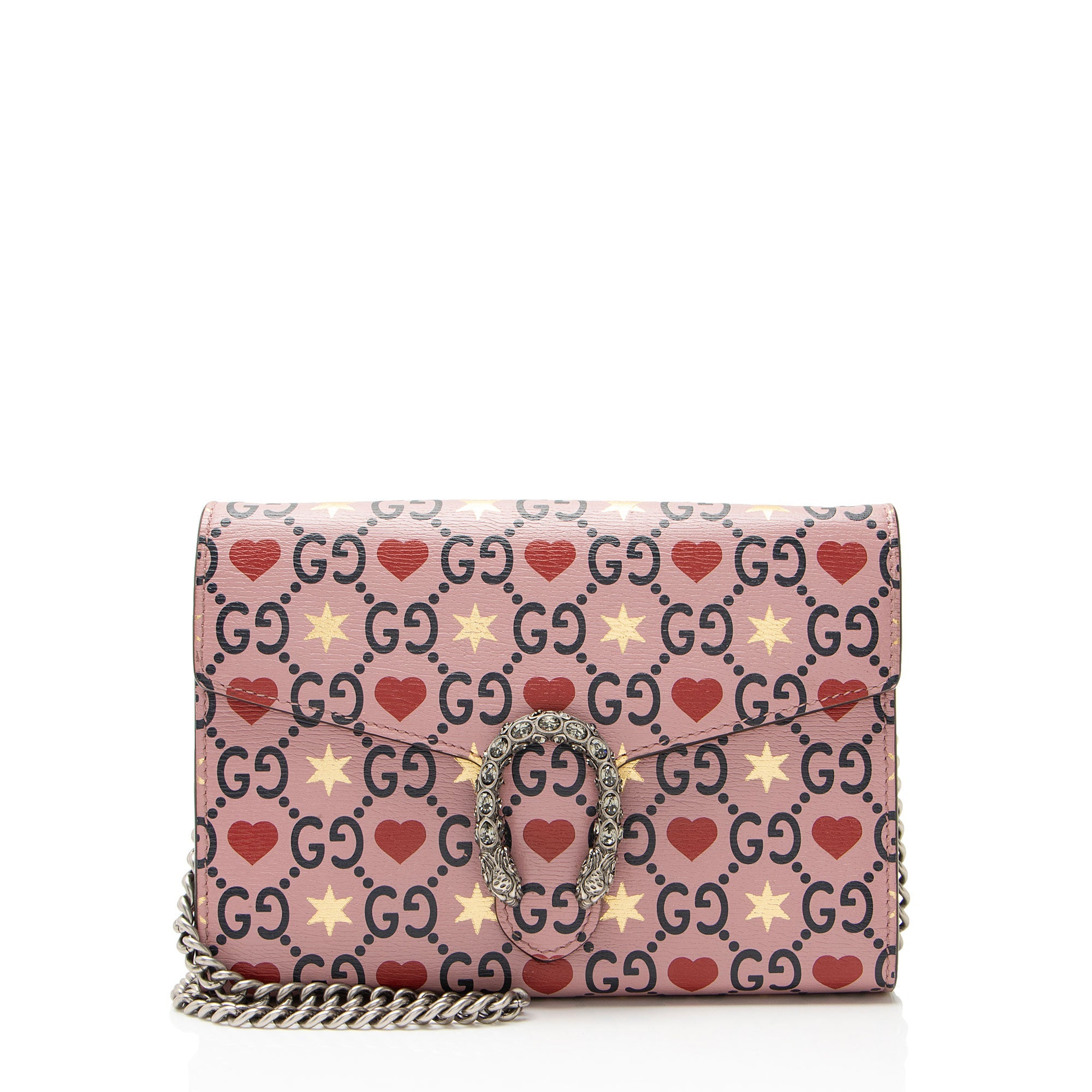 Gucci Leather Crystal Valentines Dionysus Chain Wallet