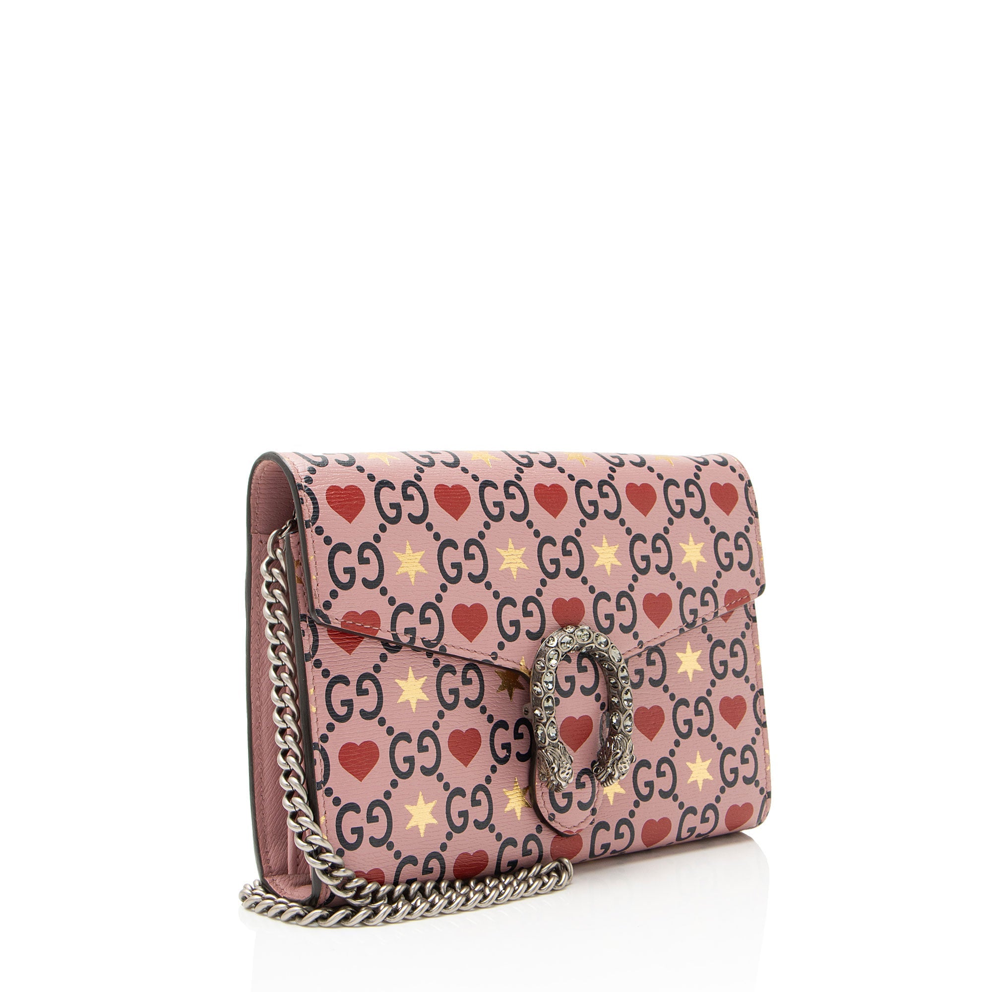 Gucci Leather Crystal Valentines Dionysus Chain Wallet