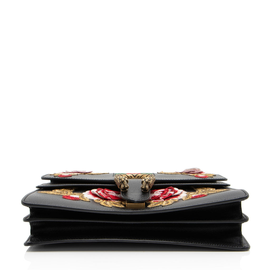 Gucci Leather Embroidered Rose Dionysus Medium Shoulder Bag (SHF-NIvfQT)