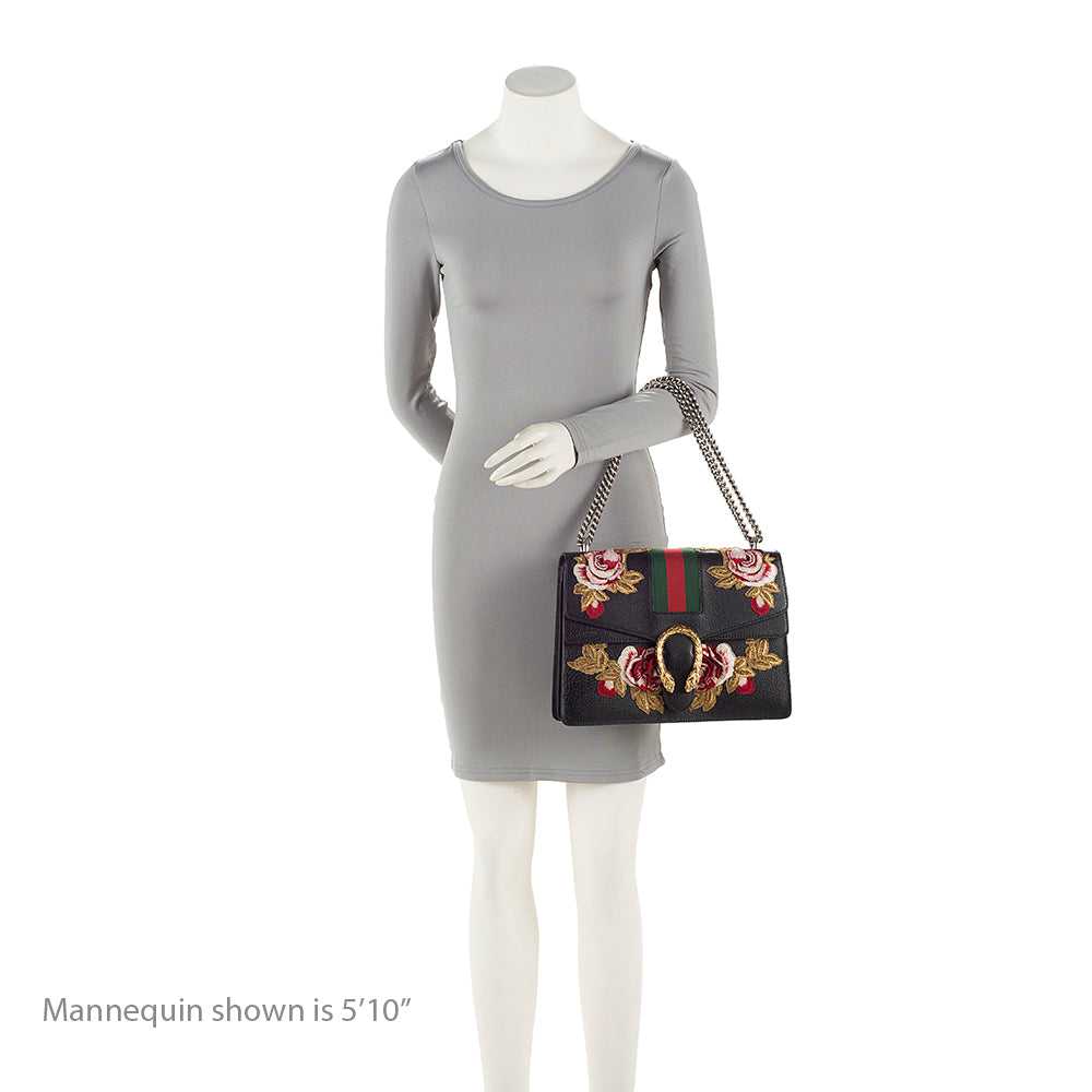 Gucci Leather Embroidered Rose Dionysus Medium Shoulder Bag (SHF-NIvfQT)