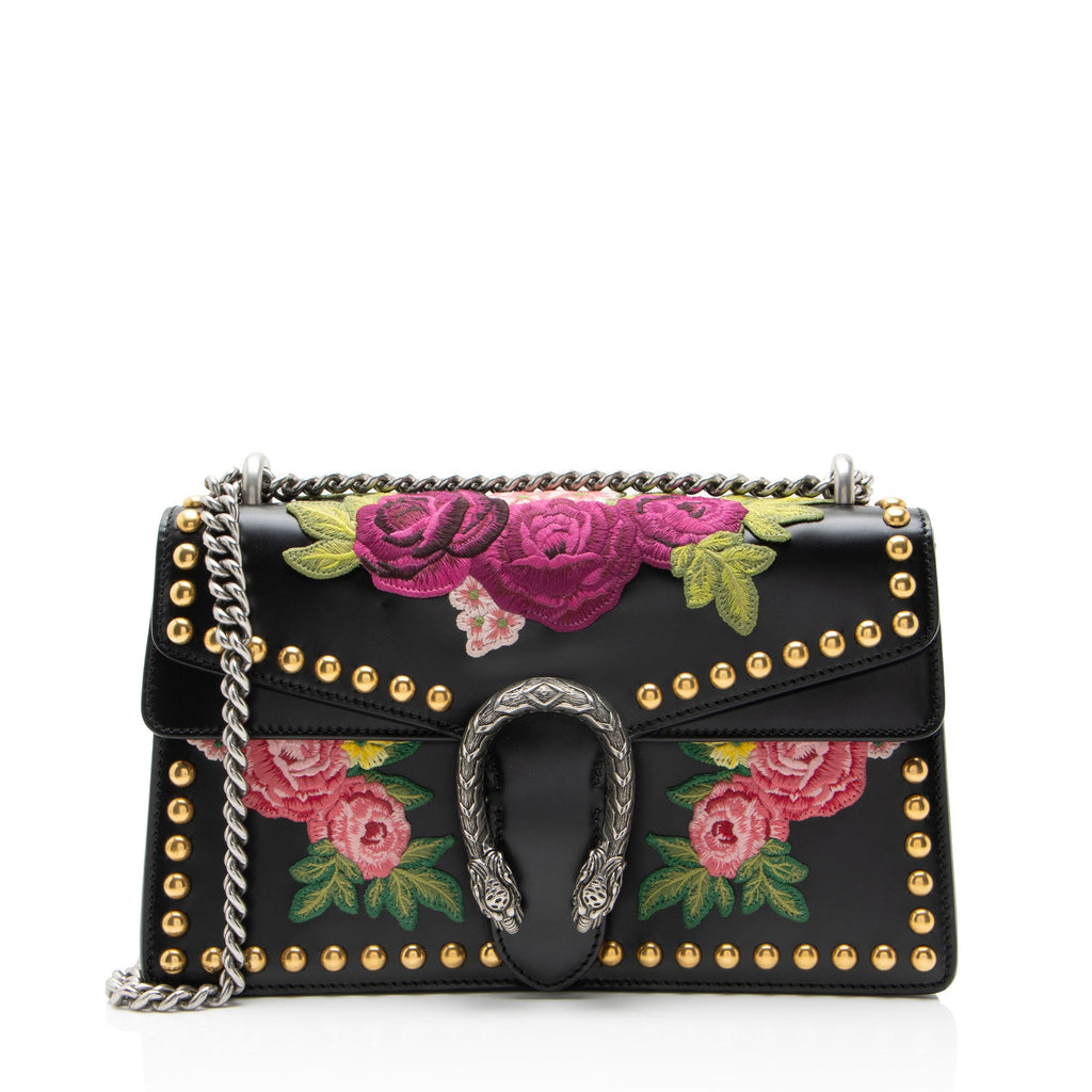 Gucci Leather Embroidered Studded Blind for Love Dionysus Small Shoulder Bag