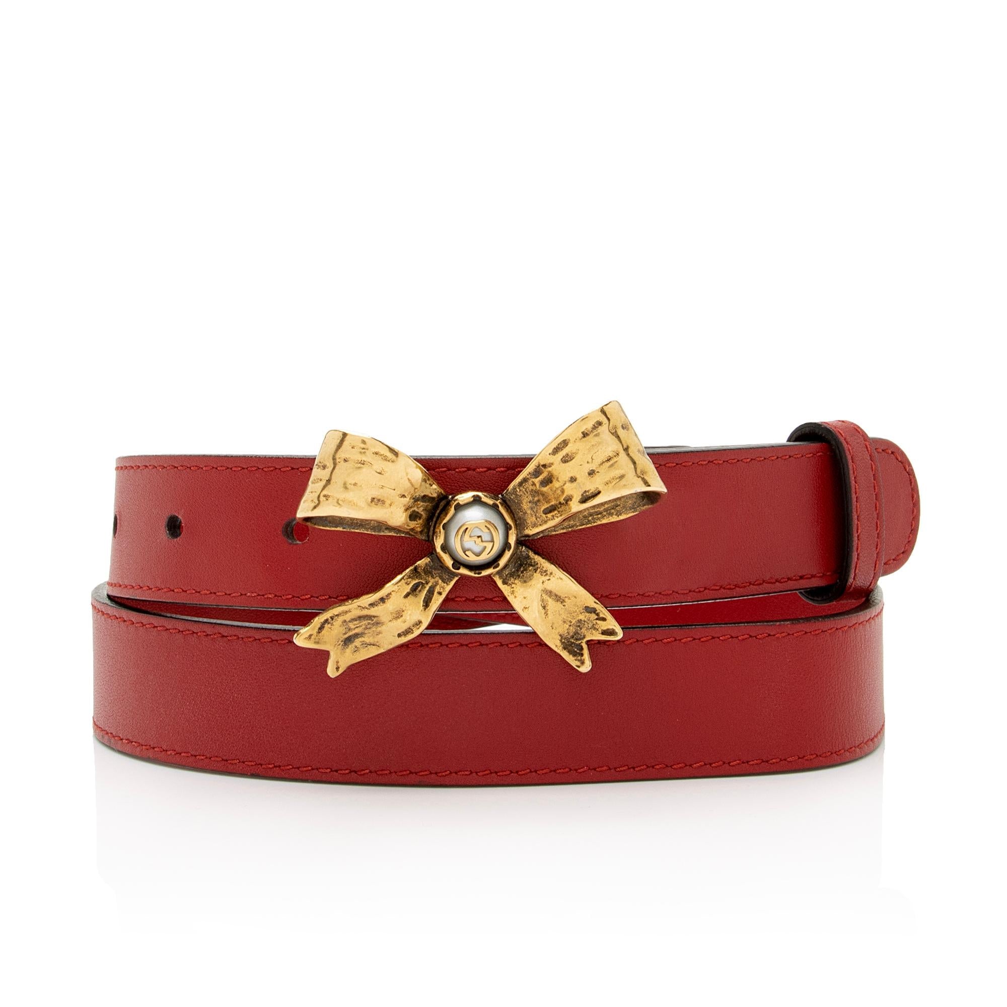Gucci Leather Faux Pearl Interlocking G Bow Belt - Size 32 / 80 (SHF-9lJVcf)