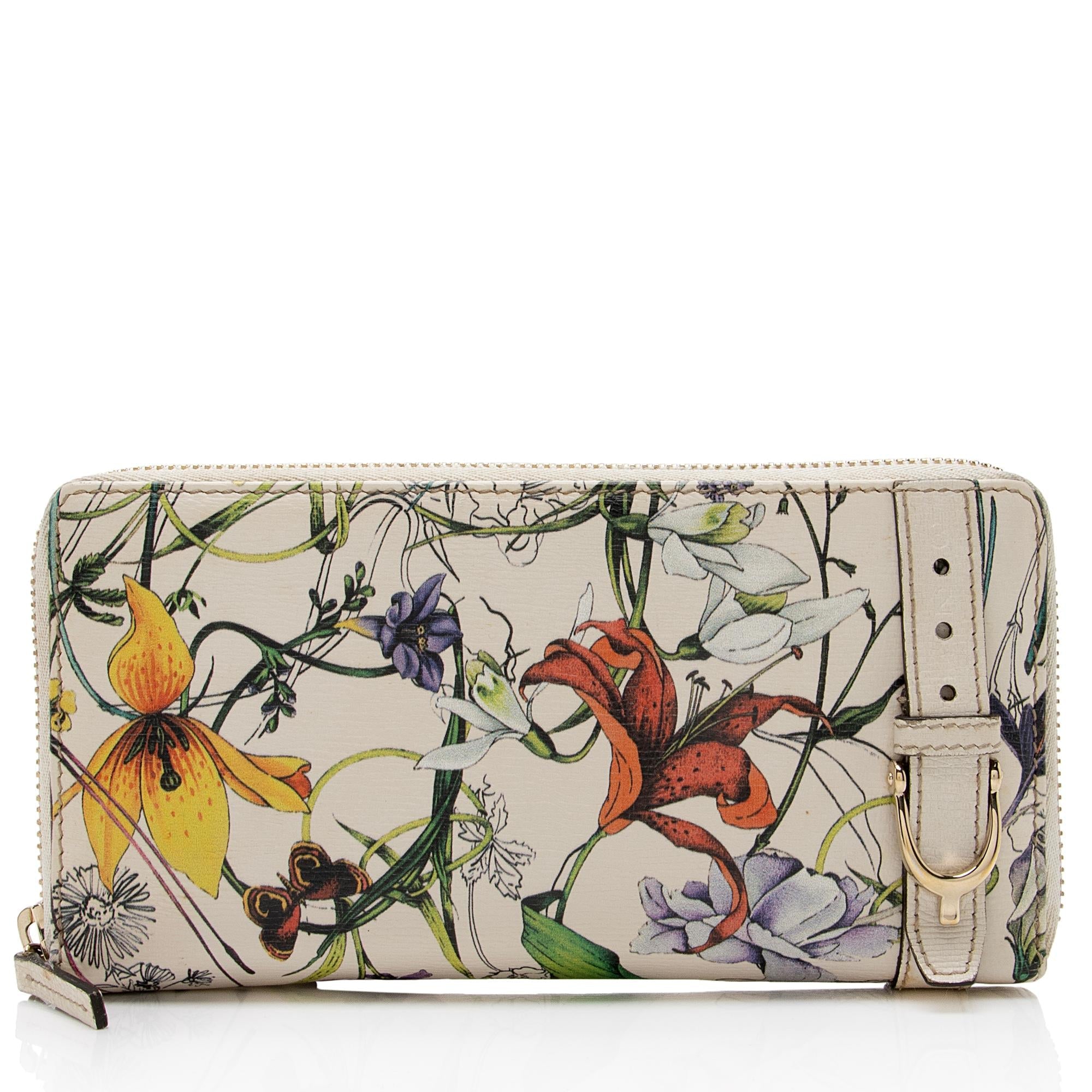 Gucci Leather Flora Nice Zip Around Wallet (SHF-muKADt)
