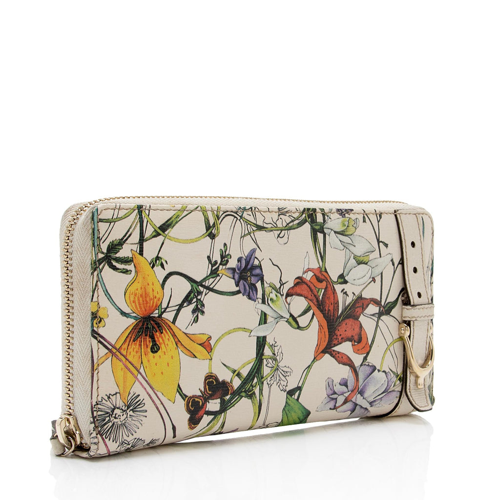 Gucci Leather Flora Nice Zip Around Wallet (SHF-muKADt)
