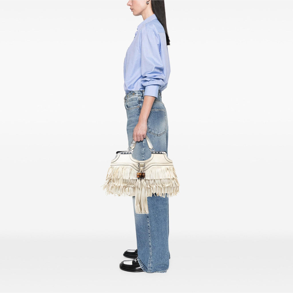 Gucci Leather Fringe Bamboo Tassel Shoulder Bag