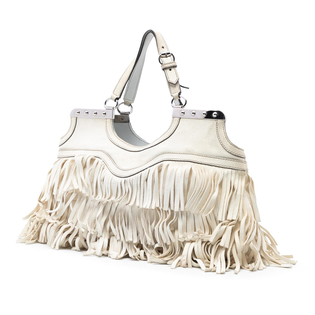 Gucci Leather Fringe Bamboo Tassel Shoulder Bag