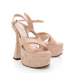 Gucci Leather GG Embellished Platform Sandals - Size 9 / 39