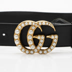 Gucci Leather GG Marmont Pearl Wide Belt - Size 34 / 85 (SHF-mZ6WWU)