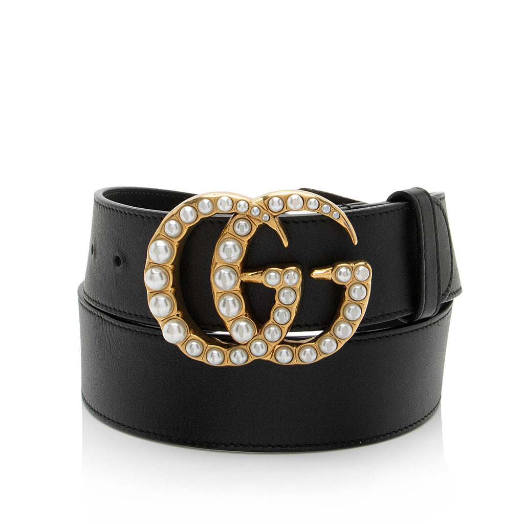 Gucci Leather GG Marmont Pearl Wide Belt - Size 34 / 85 (SHF-mZ6WWU)
