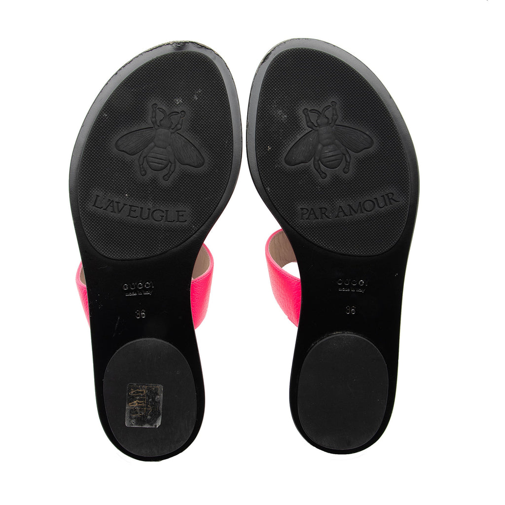Gucci Leather GG Marmont T Strap Sandals - Size 6 / 36 (SHF-MHM08Q)