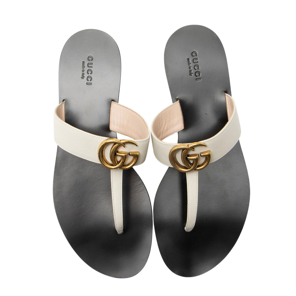 Gucci Leather GG Marmont Thong Sandals - Size 9.5 / 39.5
