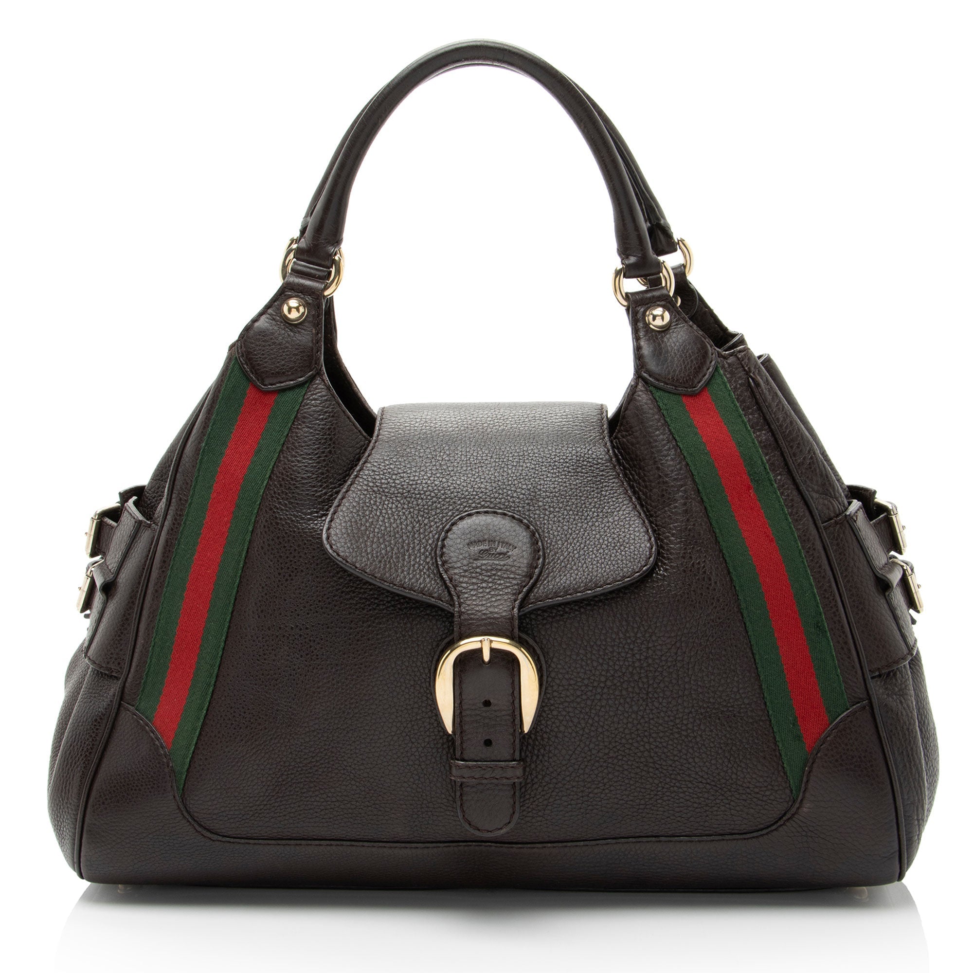 Gucci Leather Heritage Web Buckle Medium Satchel