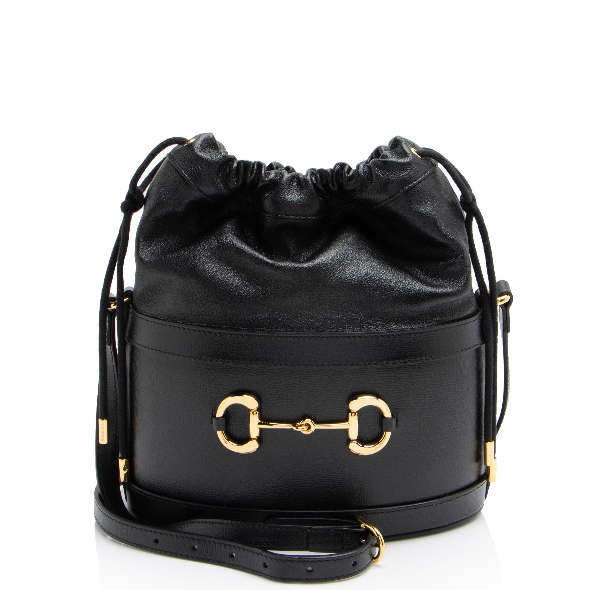 Gucci Leather Horsebit 1955 Drawstring Bucket Bag (SHF-LUUWQJ)