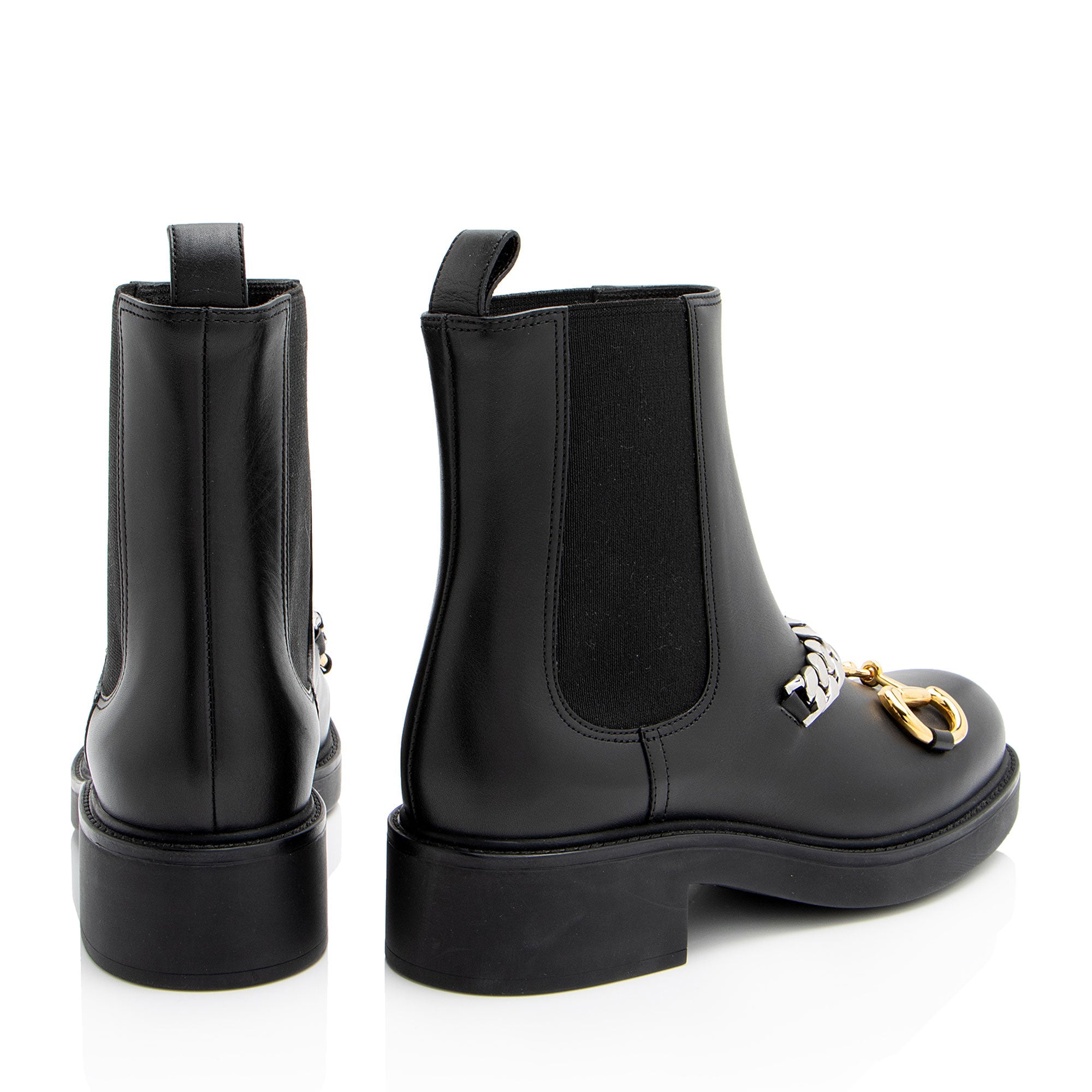 Gucci Leather Horsebit Chain Ankle Boots - Size 7 / 37