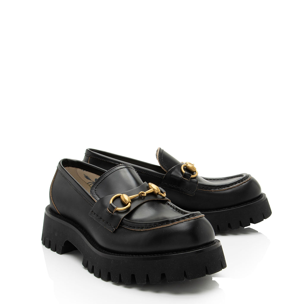 Gucci Leather Horsebit Lug Sole Loafers - Size 7 / 37