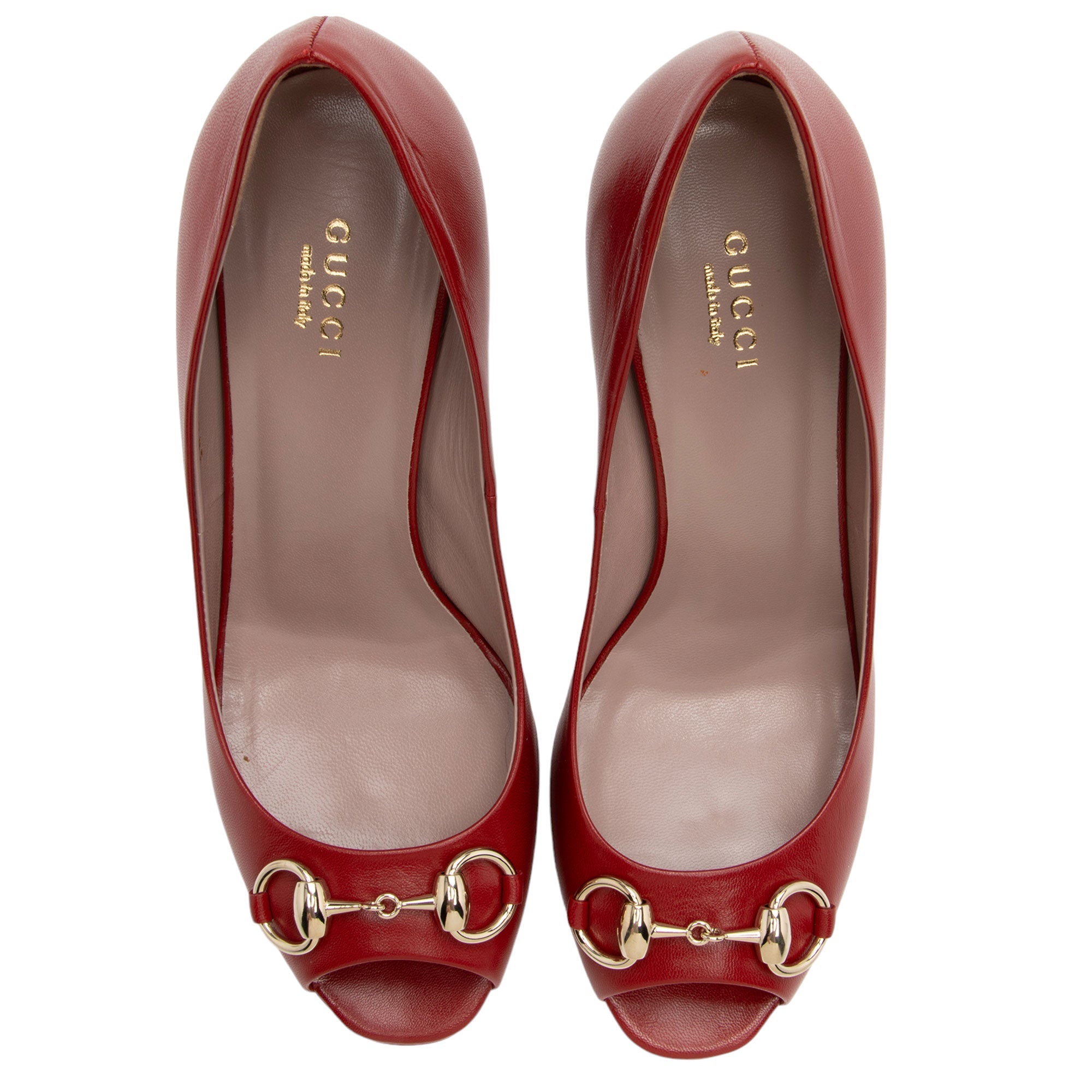 Gucci Leather Horsebit Peep Toe Pumps - Size 7 / 37 (SHF-AxyIGd)