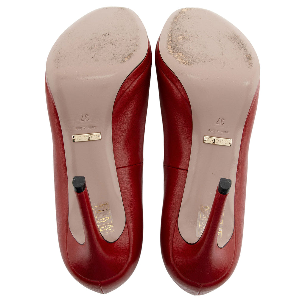 Gucci Leather Horsebit Peep Toe Pumps - Size 7 / 37 (SHF-AxyIGd)