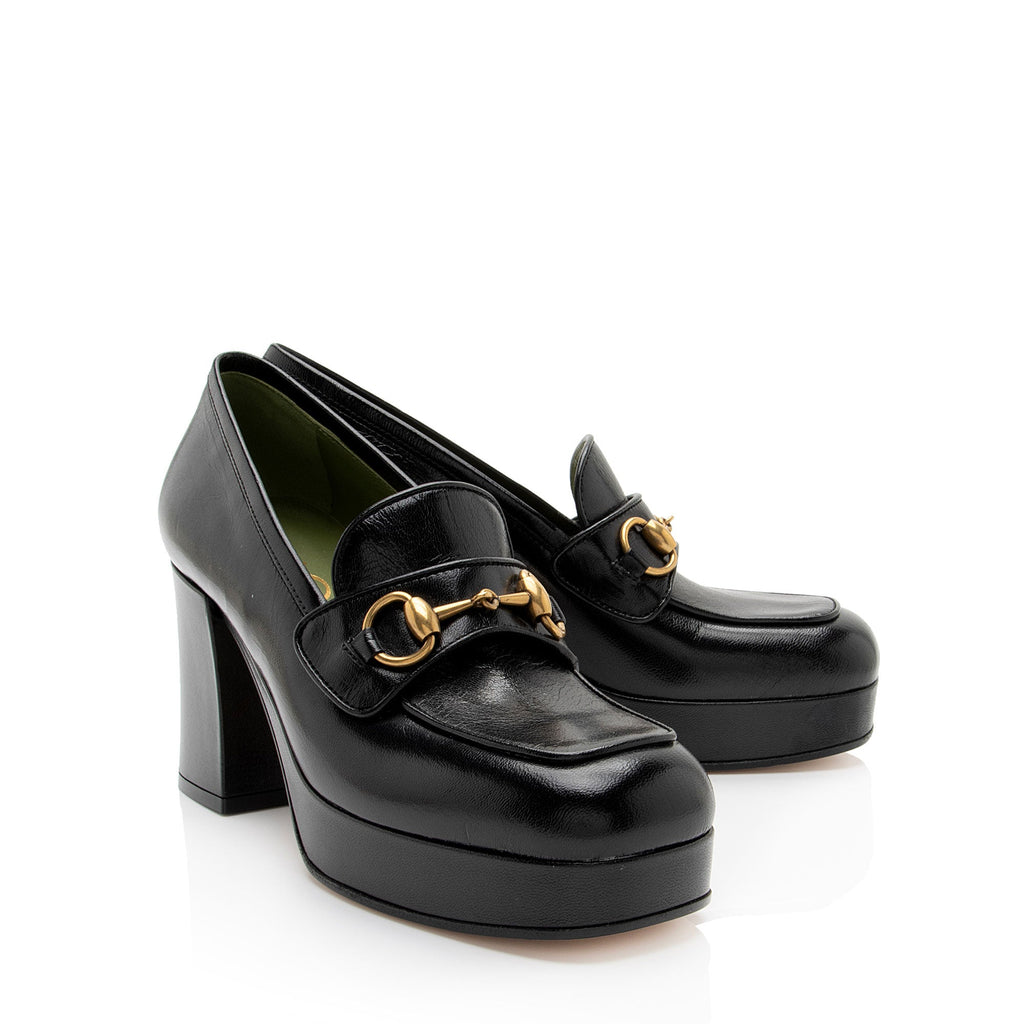 Gucci Leather Horsebit Platform Loafers - Size 8 / 38 (SHF-5KQ35o)