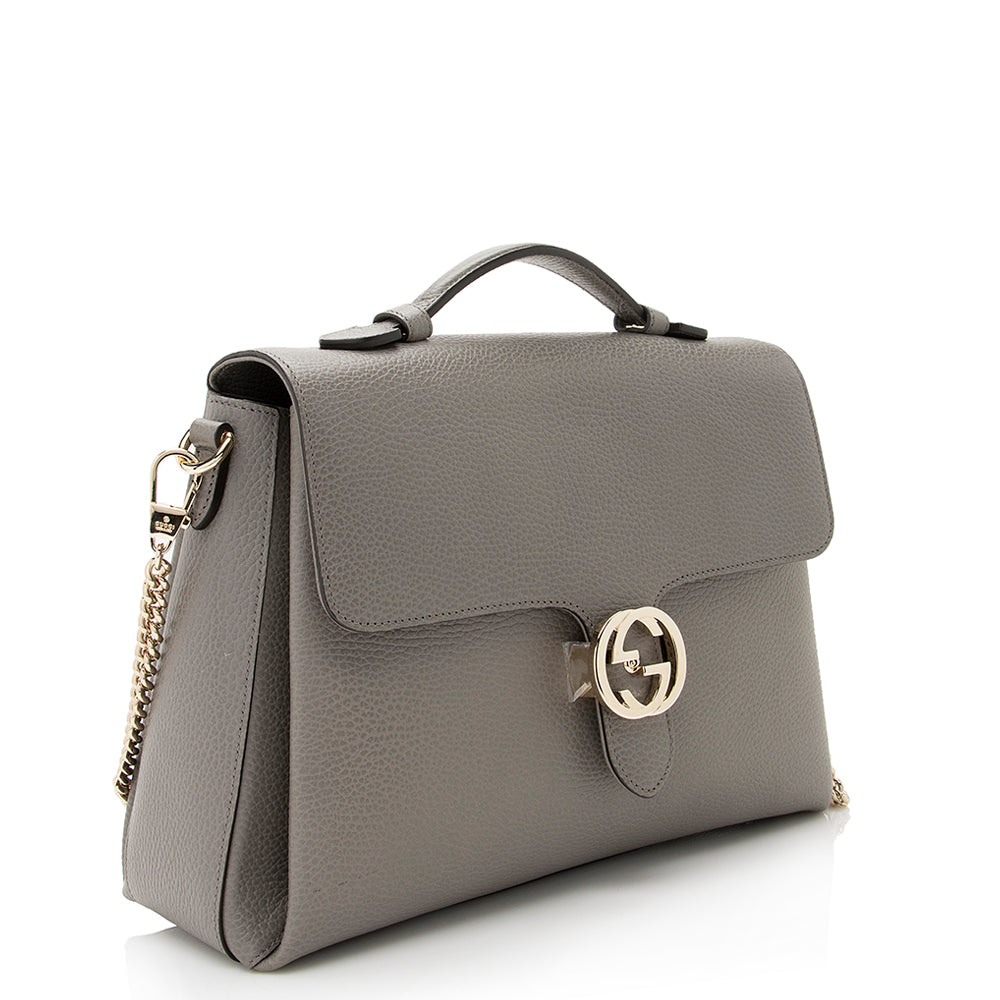 Gucci Calfskin Interlocking G Top Handle Medium Shoulder Bag (SHF-21775)