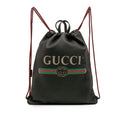 Gucci Leather Logo Drawstring Backpack