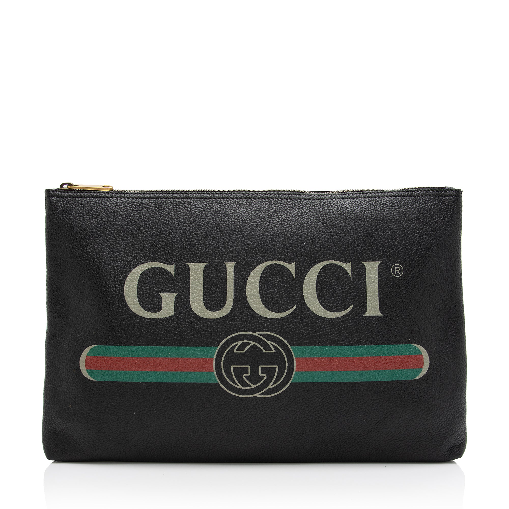 Gucci Leather Logo Zip Large Pouch (SHF-YffhN8)