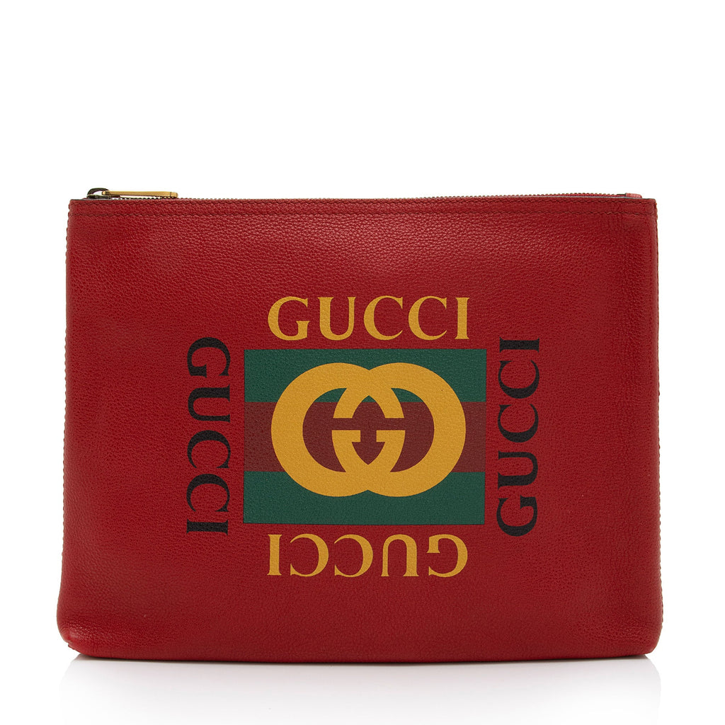 Gucci Leather Logo Zip Pouch (SHF-x1B73m)