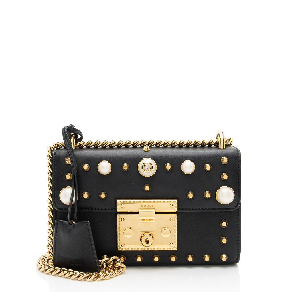 Gucci Leather Pearl Stud Padlock Small Shoulder Bag