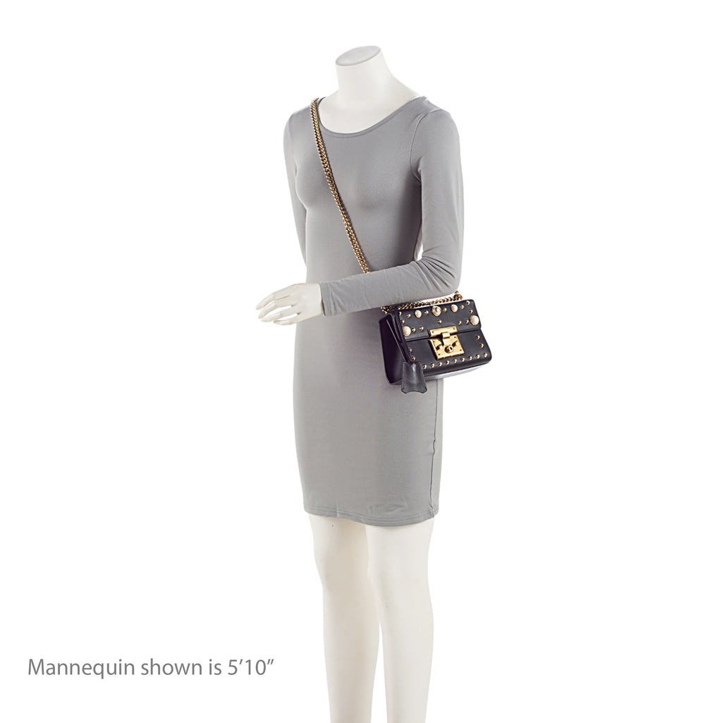 Gucci Leather Pearl Stud Padlock Small Shoulder Bag