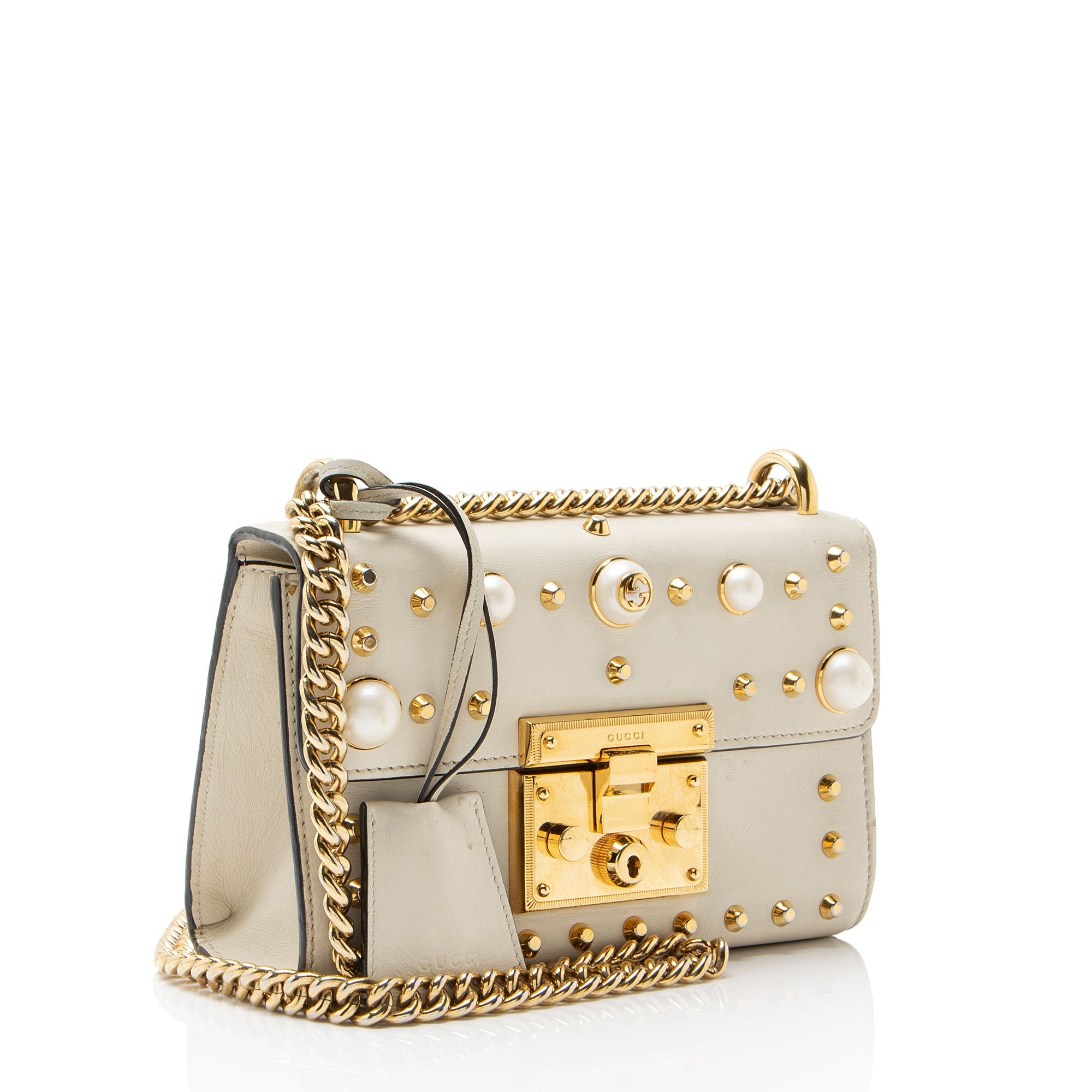 Gucci Leather Pearl Stud Padlock Small Shoulder Bag