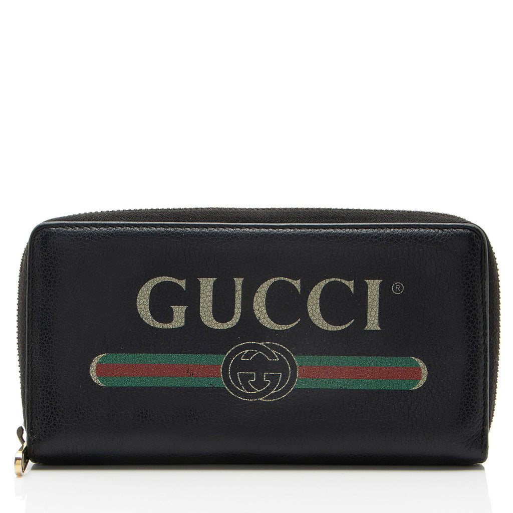 Gucci Leather Logo Print Zip Around Wallet