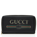 Gucci Leather Logo Print Zip Around Wallet