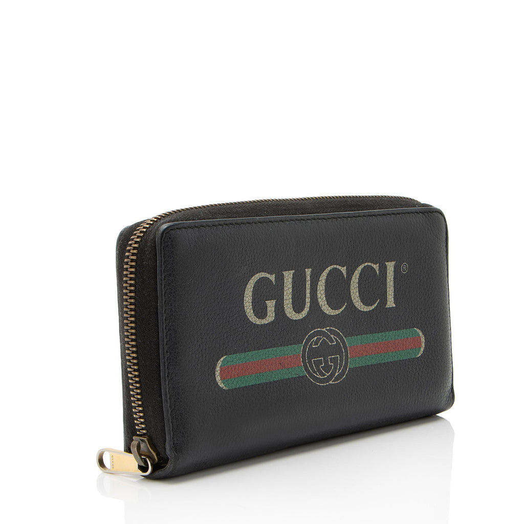 Gucci Leather Logo Print Zip Around Wallet