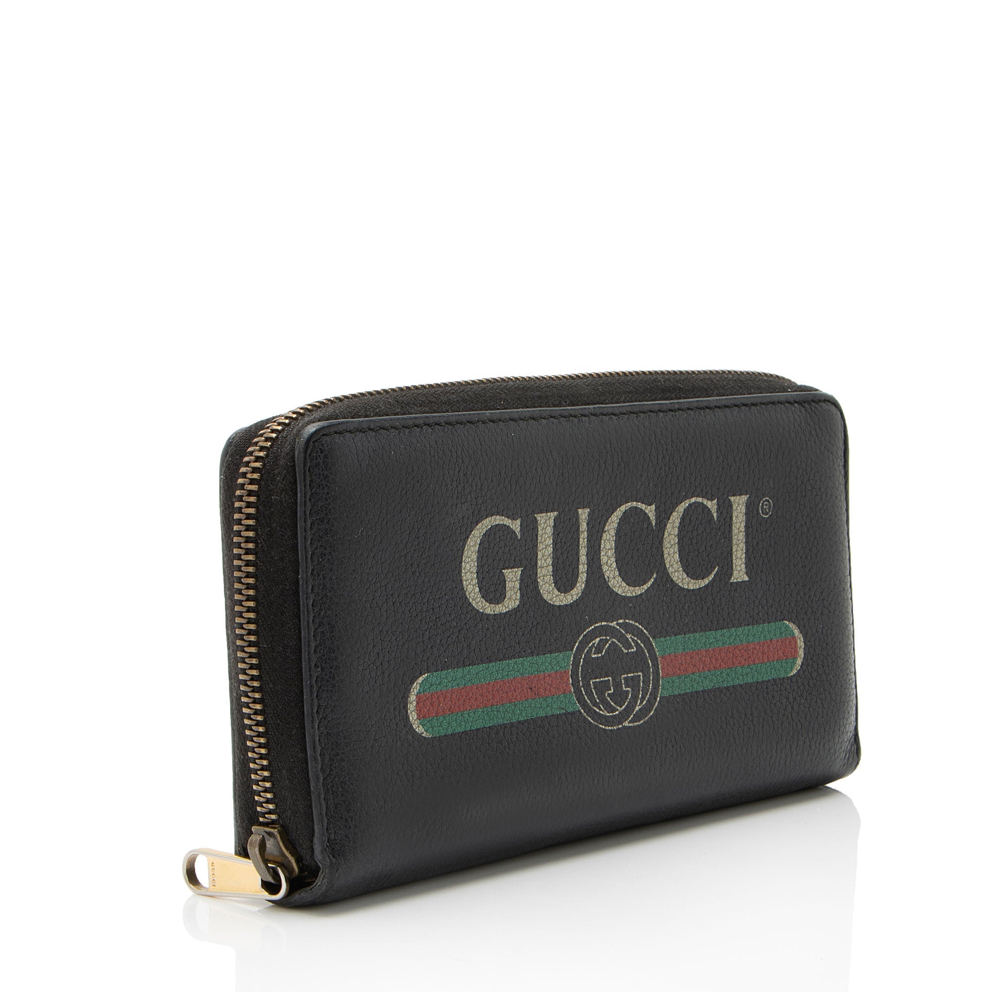 Gucci Leather Logo Print Zip Around Wallet