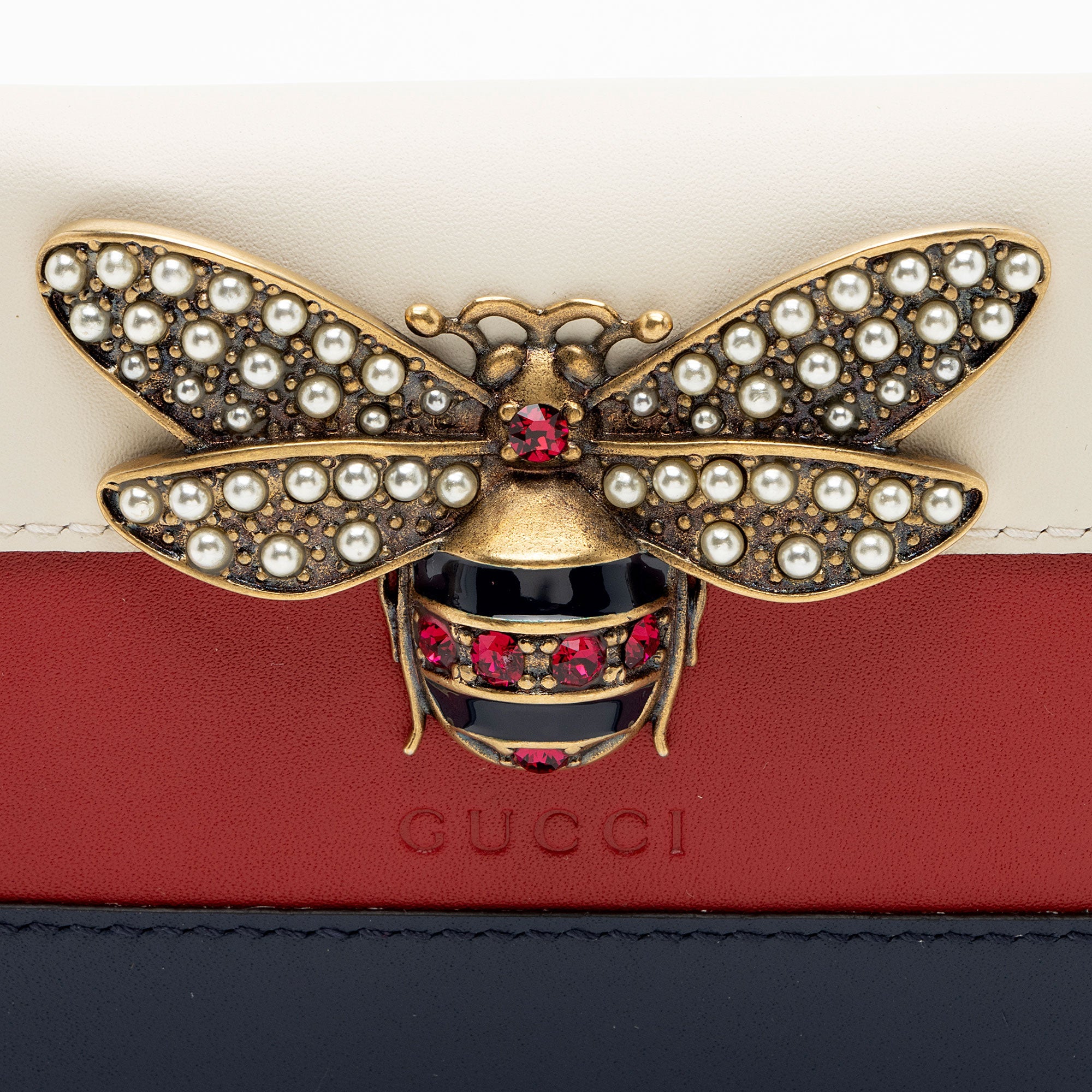 Gucci Leather Queen Margaret Bee Card Case