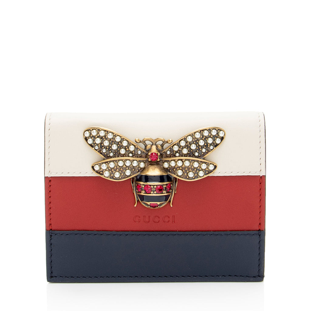 Gucci Leather Queen Margaret Bee Card Case